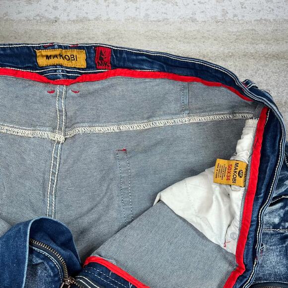 Vintage Y2K Makobi Skate Jeans 50x34 Baggy Tapered Leg Fit Medium Wash Denim - Picture 4 of 4